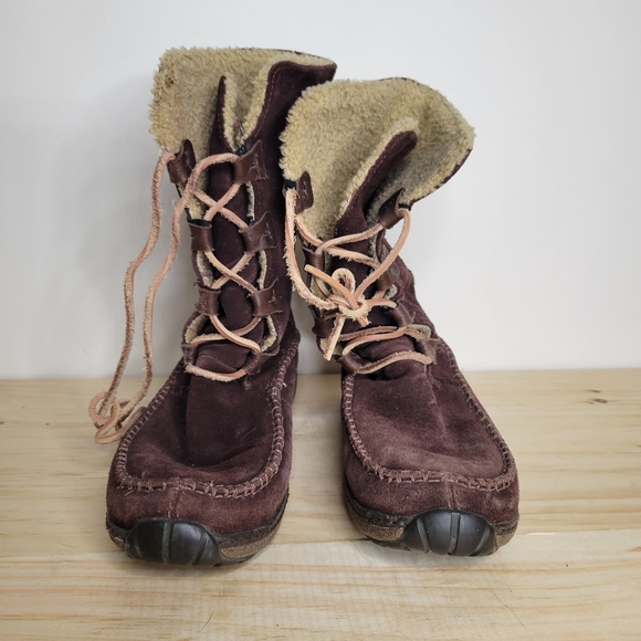 Timberland brown suede Sherpa lined boots lace up 6 - Picture 2 of 4